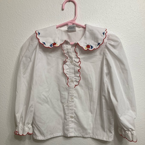 Hartstrings Other - 💙 Hartstrings Girl’s Floral Embroidered Collar White Button Up Shirt, Size 4